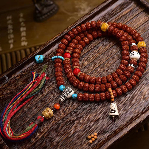 108 Tibetan Bodhi Seed Mala Bracelet With Tassel for Wealth and Meditation