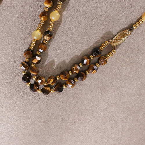 Handmade 8mm Natural Tiger's Eye Catholic Rosary with Natural Horn Accent Beads