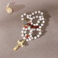 Natural Mother of Pearl Shell Catholic Rosary with Red Agate Accent Beads, 5-Decade Handmade St. Benedict Prayer Rosary