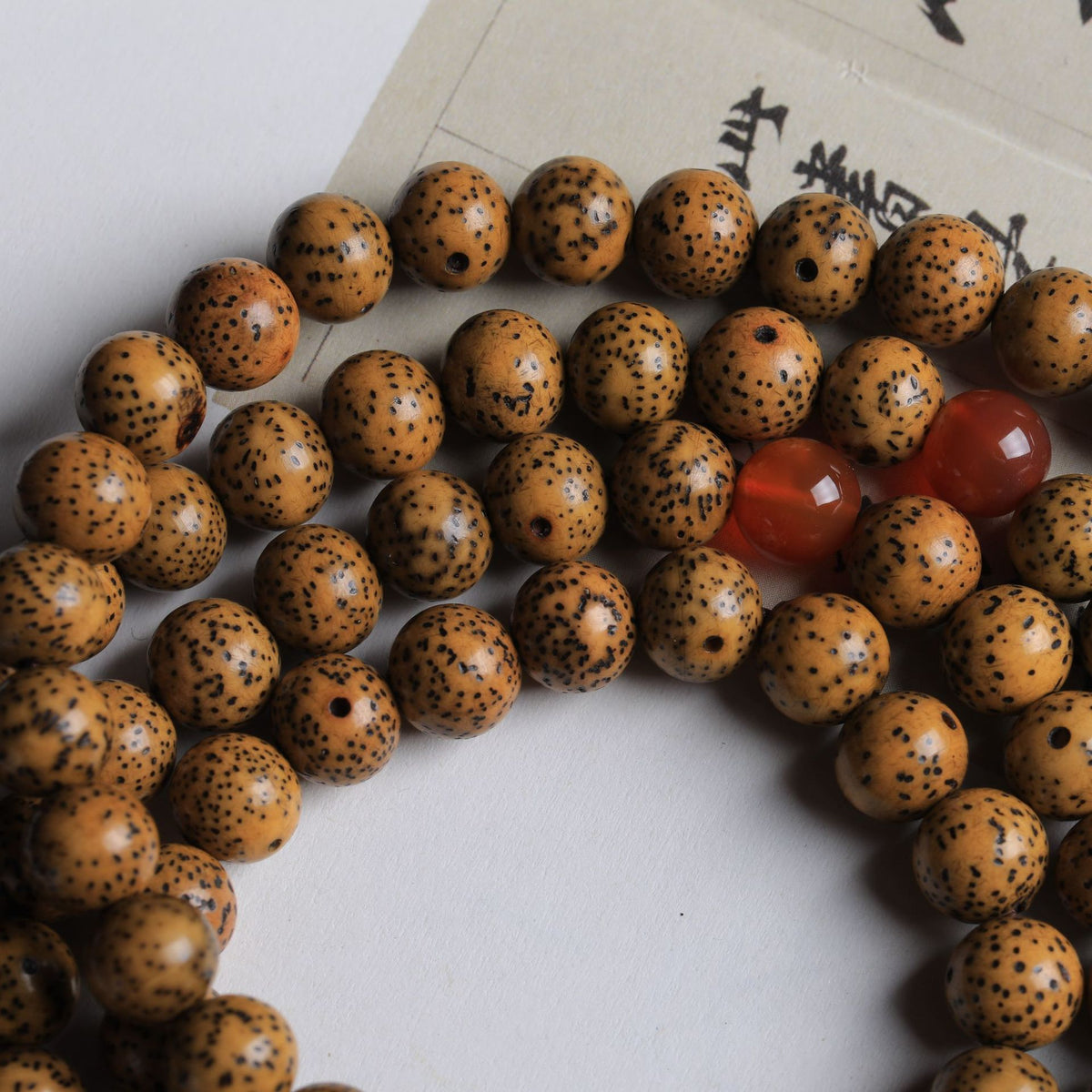 108 Mala Beads Bodhi Seed Red Agate Bracelet – Protection & Good Luck