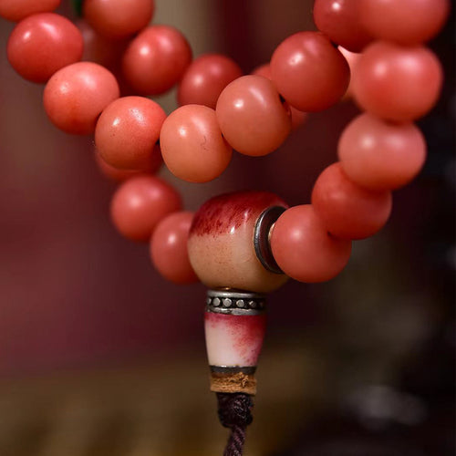 Handmade Crimson Camel Bone 108 Mala Beads Bracelet for Mindfulness
