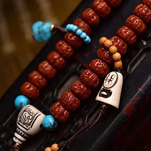 Natural Bodhi Seed Bead Close-up Details for 108 Mala Bracelet