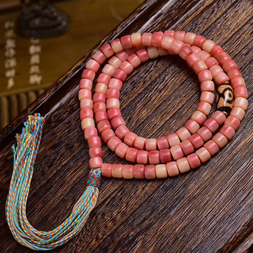 Tibetan natural camel bone 108 mala bracelet with traditional half-blood pattern
